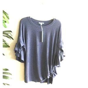 Blue ruffled sleeve blouse